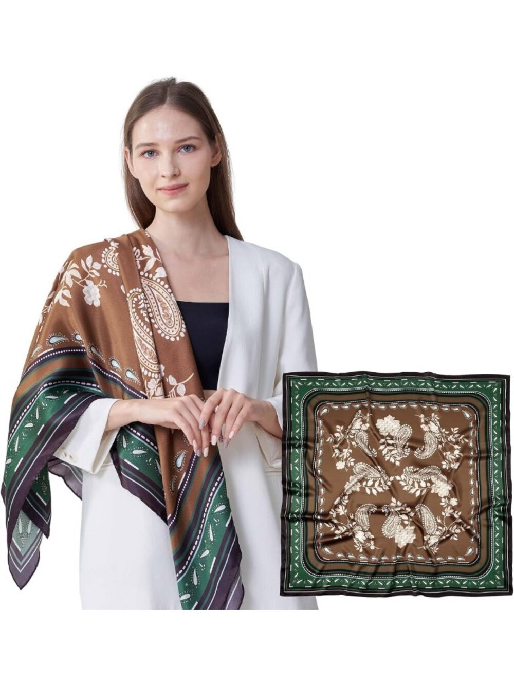 100% Silk Large Square Scarf - 43” Head & Neck Wrap, Perfect Gift Accessory